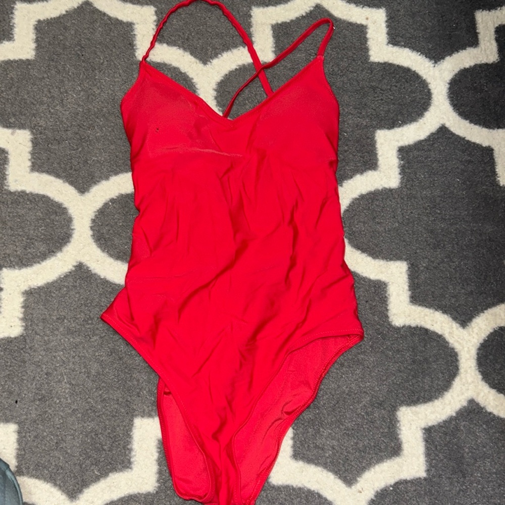 Aerie Red One Piece Tie Back Swimsuit Size Small